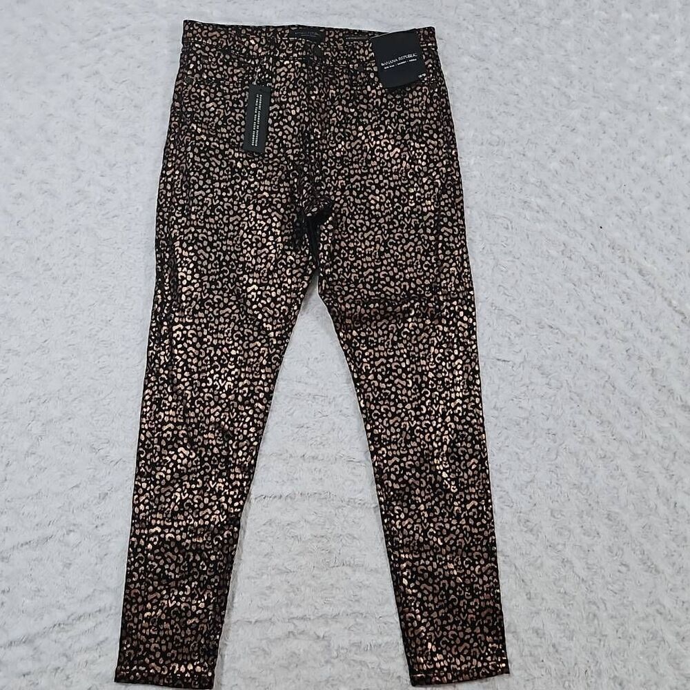 Banana Republic Womens size 29 Mid-Rise Akinny Metallic Leopard Jean Casual